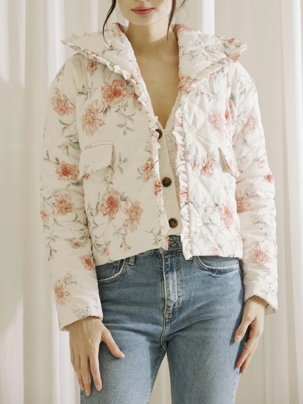 NWOT Storia Rose Print Quilted Puffer Jacket M